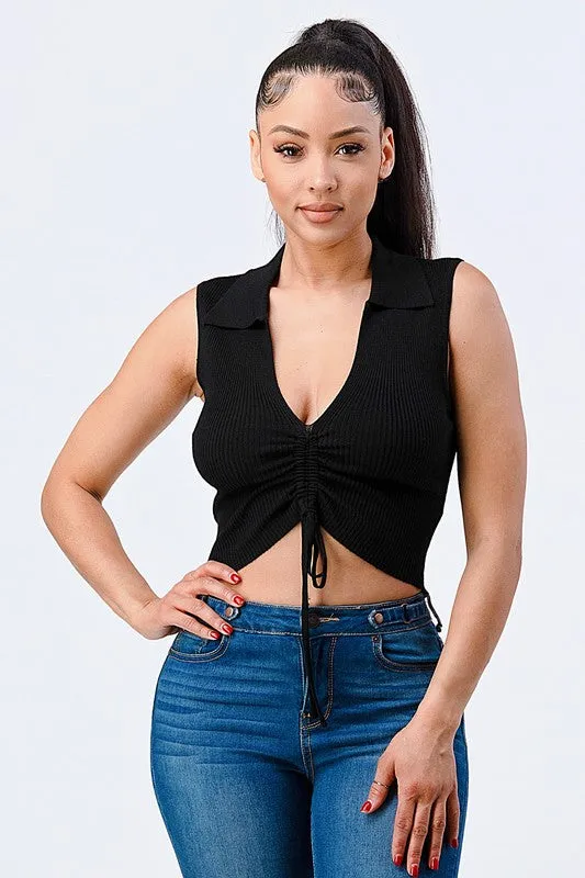 TRENDY FRONT SHIRRING CROPPED TANK TOP sold by privy