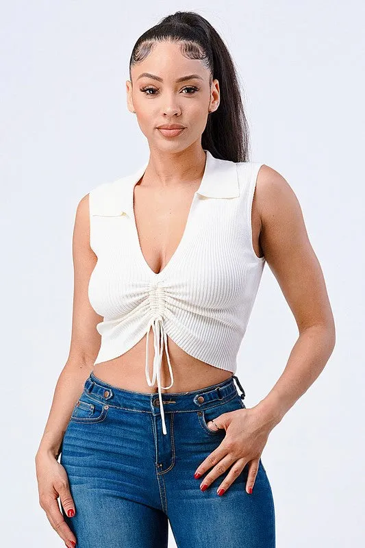 TRENDY FRONT SHIRRING CROPPED TANK TOP sold by privy product image thumbnail 5