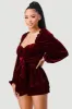 LUXE VELVET BELTED SWEETHEART PEASANT ROMPER sold by privy