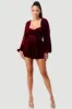 LUXE VELVET BELTED SWEETHEART PEASANT ROMPER sold by privy