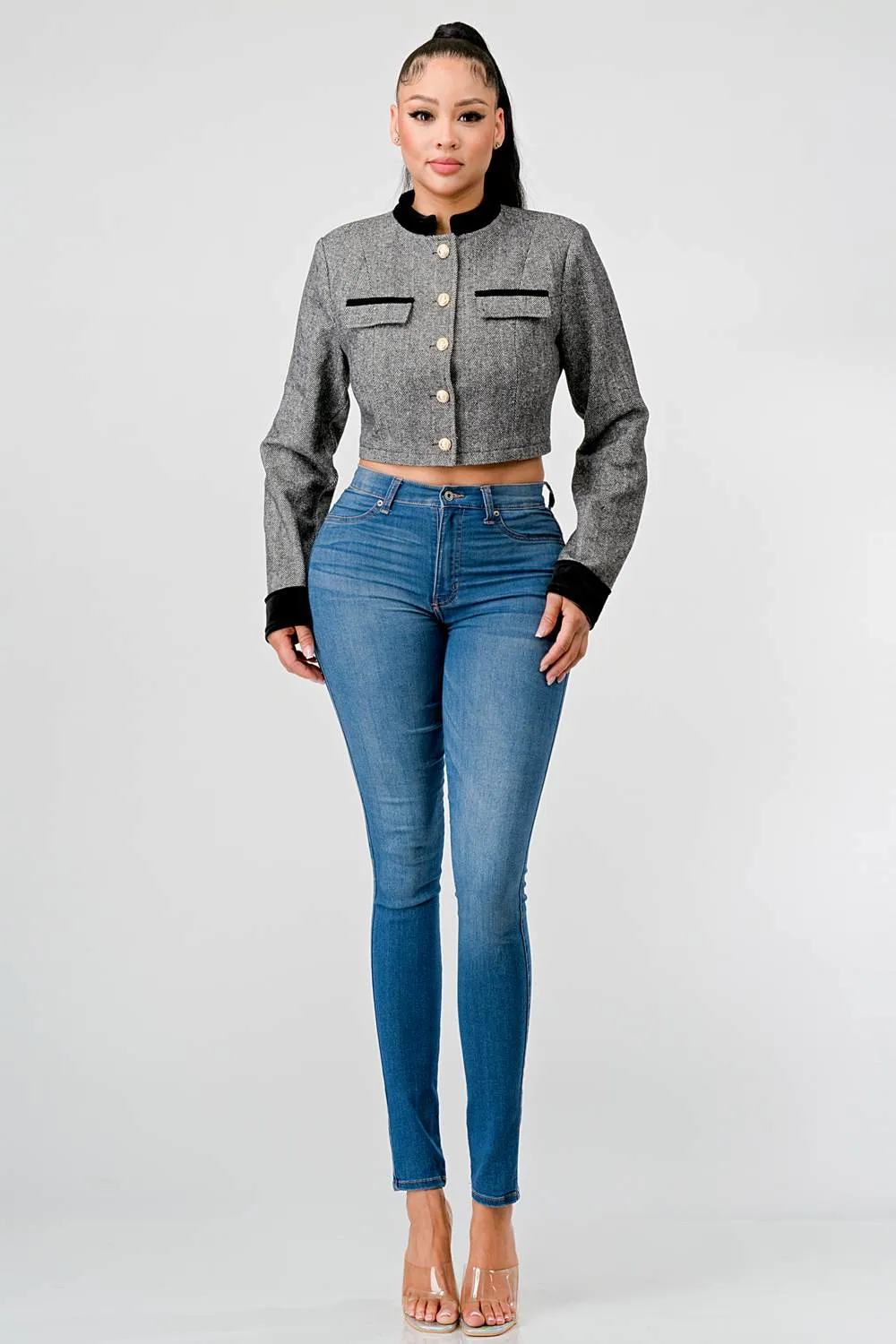 LUXE GOLD BUTTON DOWN CROPPED JACKET sold by privy product image thumbnail 5