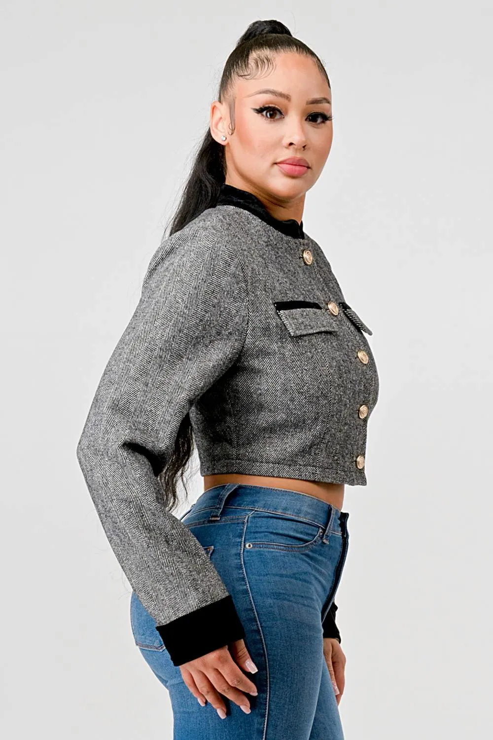LUXE GOLD BUTTON DOWN CROPPED JACKET sold by privy product image thumbnail 3
