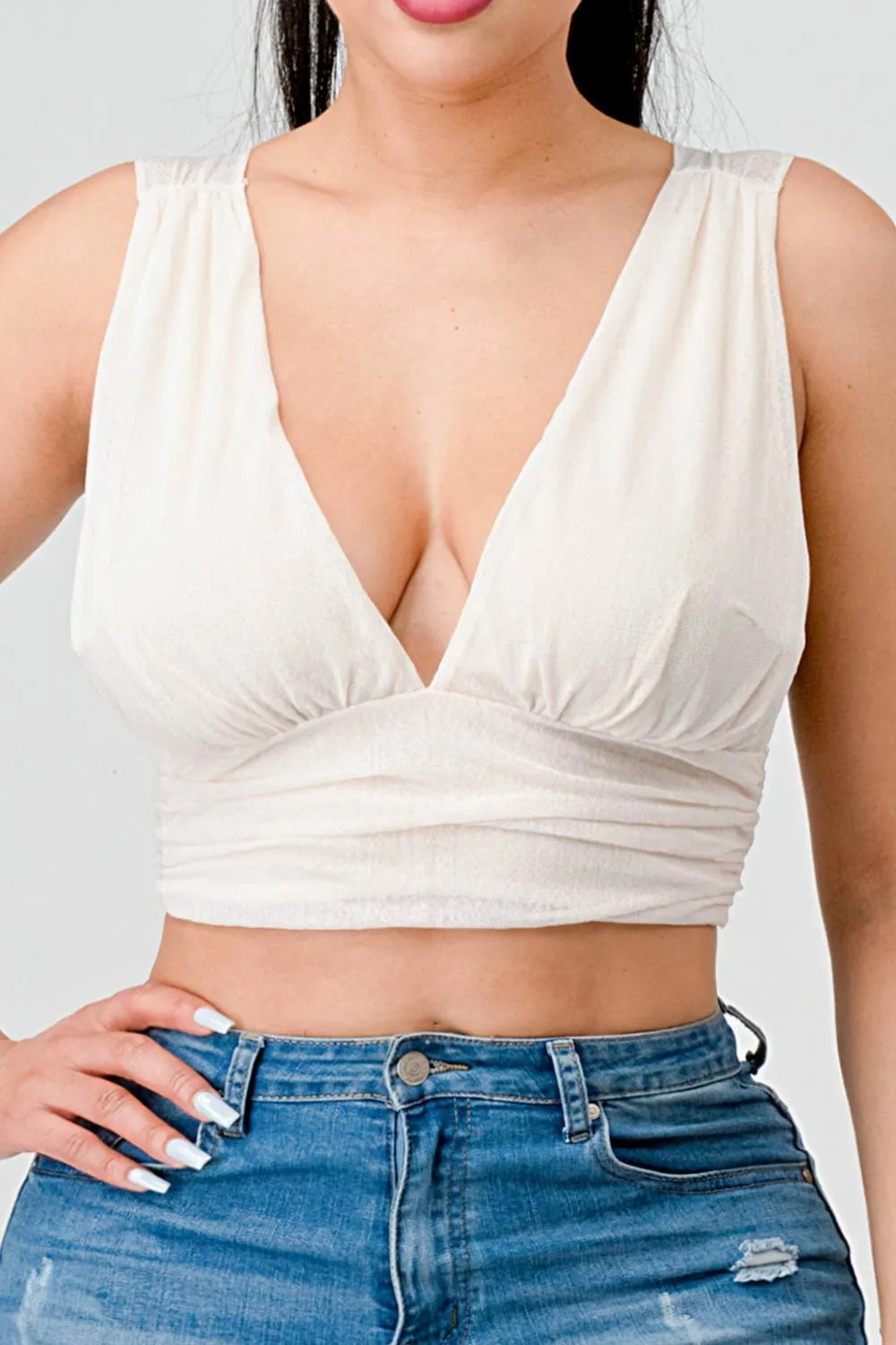 CHIC MESH PLUNGING NECK BACK WAIST TIE TANK TOP sold by privy product image thumbnail 5