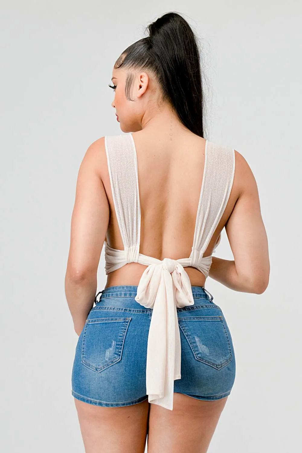 CHIC MESH PLUNGING NECK BACK WAIST TIE TANK TOP sold by privy product image thumbnail 3