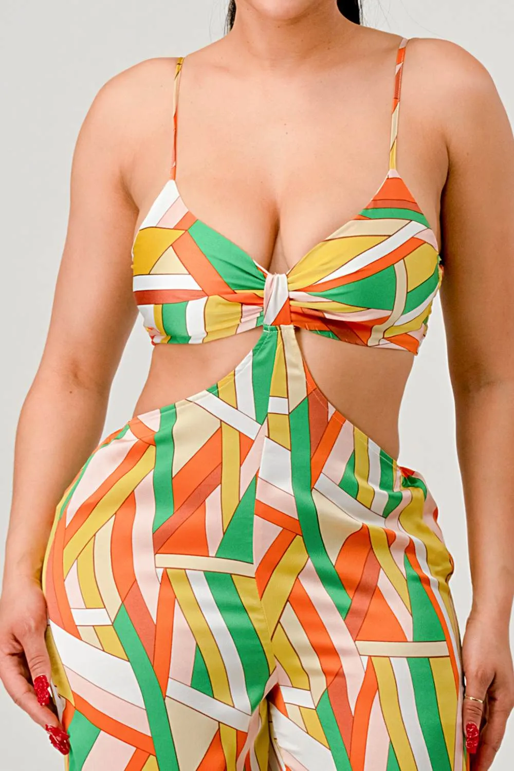 LUXE GEO PRINT SATIN BRA TOP AND PALAZZO JUMPSUIT sold by privy product image thumbnail 5