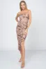 ROMANTIC FLORAL PRINT MESH FOIL RUCHED MIDI DRESS sold by privy