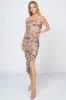 ROMANTIC FLORAL PRINT MESH FOIL RUCHED MIDI DRESS sold by privy