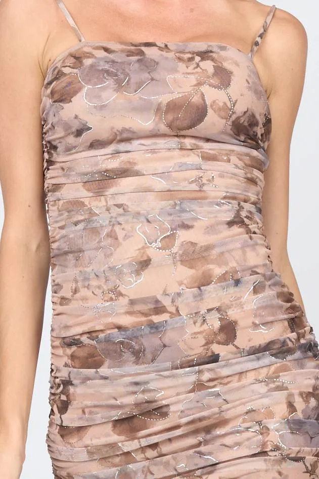 ROMANTIC FLORAL PRINT MESH FOIL RUCHED MIDI DRESS sold by privy product image thumbnail 5
