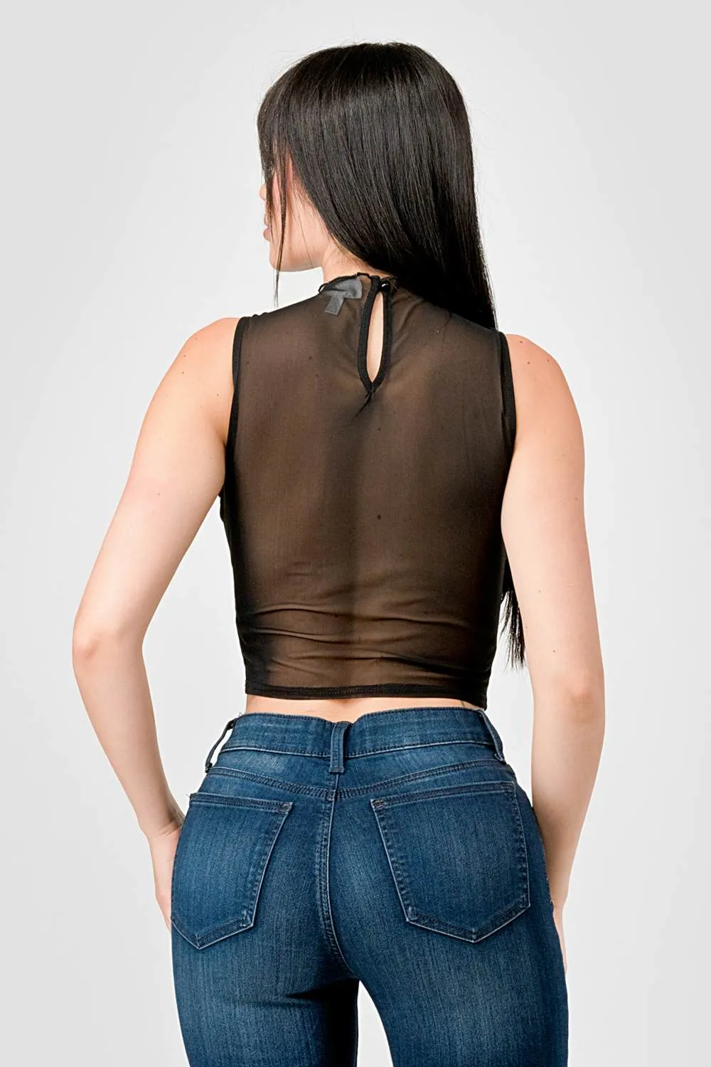 SEXY SEE-THRU THICK MESH RUFFLED DETAIL CROP TOP sold by privy product image thumbnail 4
