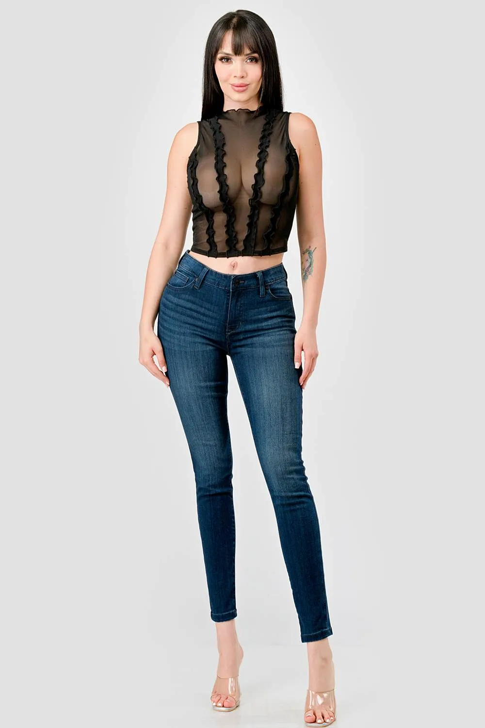 SEXY SEE-THRU THICK MESH RUFFLED DETAIL CROP TOP sold by privy product image thumbnail 5