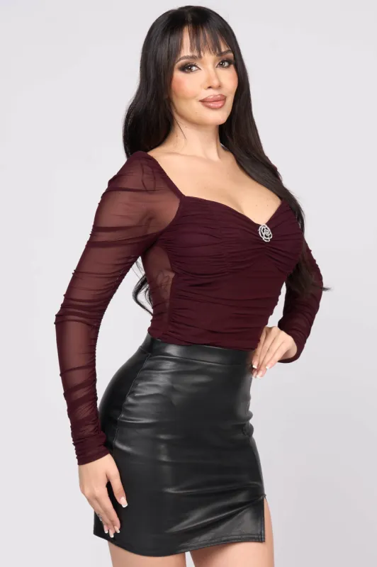 LUXE MESH SWEETHEART ROSE CORSAGE BROOCH BODYSUIT sold by privy