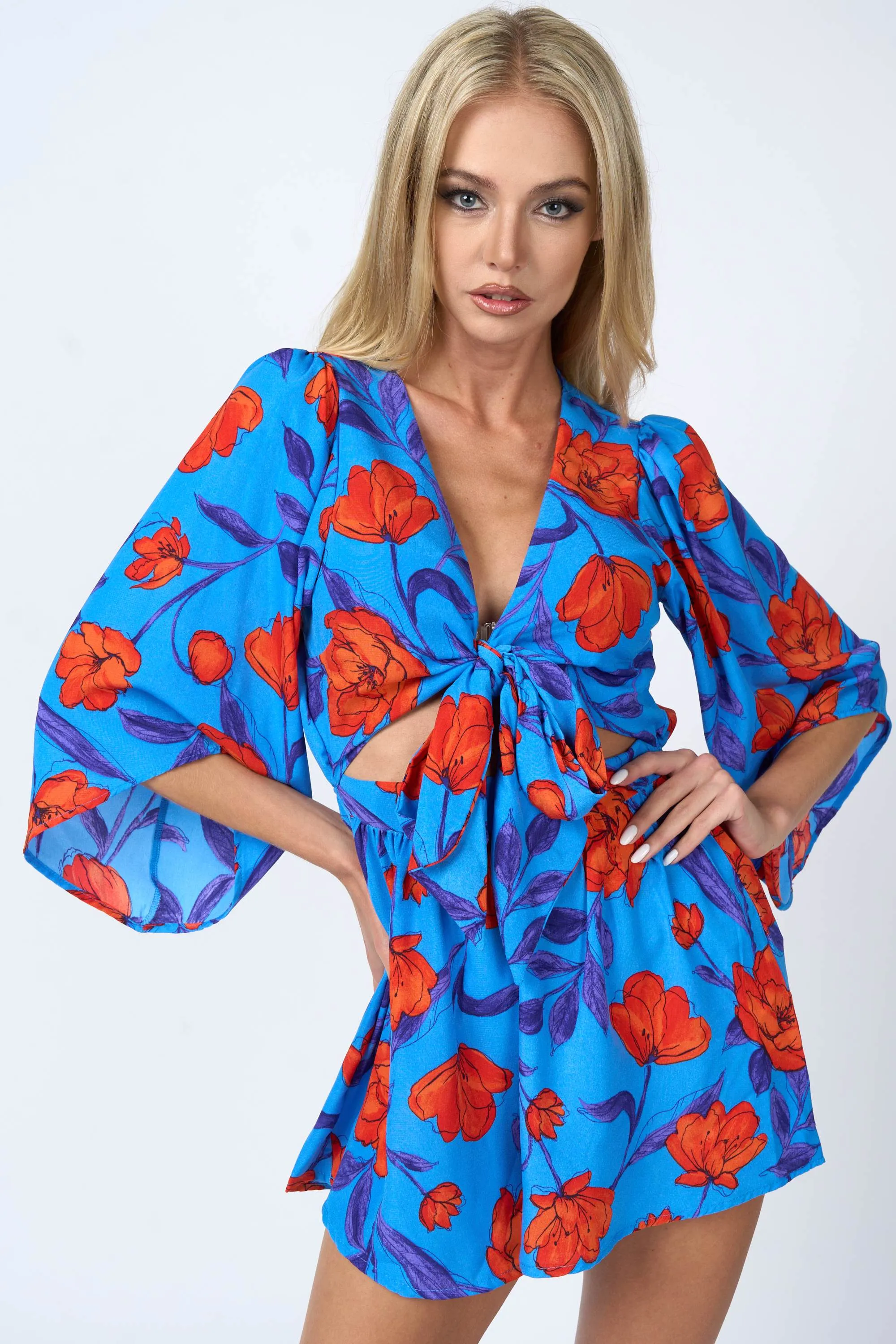 ROMANTIC FLORAL PRINT WOOLPEACH KNOT KIMONO ROMPER sold by privy