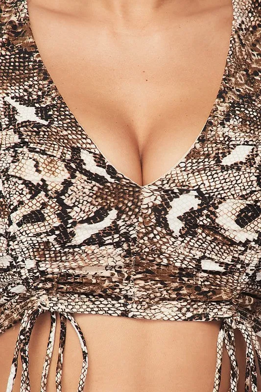 SNAKE PRINT DEEP-V FRONT SHIRRING CROPPED TOP sold by privy product image thumbnail 5
