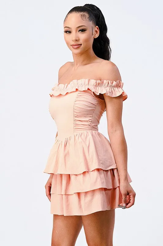 PD71788N-W / OFF-SHOULDER RUFFLE LAYERED SOFT COTTON KNIT DRESS sold by privy product image thumbnail 5