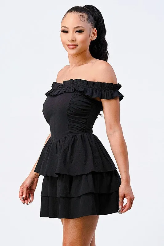 PD71788N-W / OFF-SHOULDER RUFFLE LAYERED SOFT COTTON KNIT DRESS sold by privy product image thumbnail 2