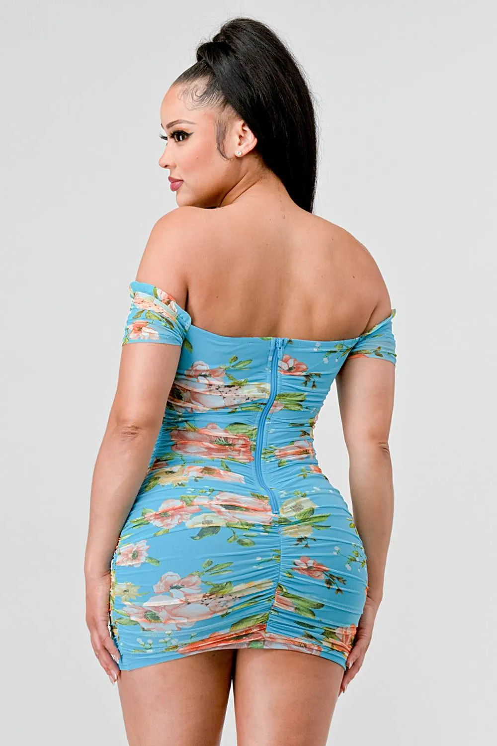 FLORAL MESH PRINT RUFFLED OFF SHOULDER MINI DRESS sold by privy product image thumbnail 3