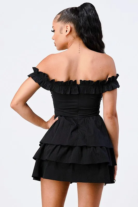 PD71788N-W / OFF-SHOULDER RUFFLE LAYERED SOFT COTTON KNIT DRESS sold by privy product image thumbnail 3