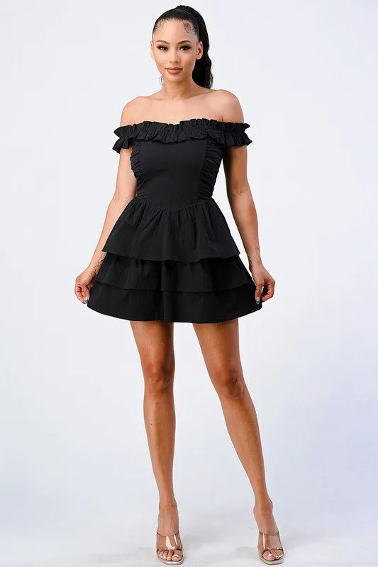 PD71788N-W / OFF-SHOULDER RUFFLE LAYERED SOFT COTTON KNIT DRESS sold by privy product image thumbnail 4
