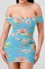 FLORAL MESH PRINT RUFFLED OFF SHOULDER MINI DRESS sold by privy