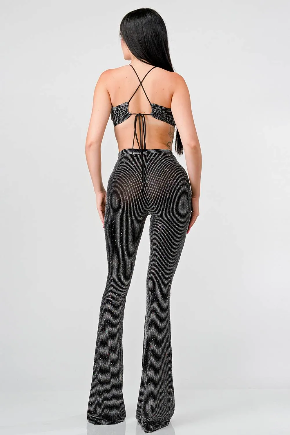GLITTER METALLIC LUREX CAMI TOP & FLARE PANTS SET sold by privy product image thumbnail 4