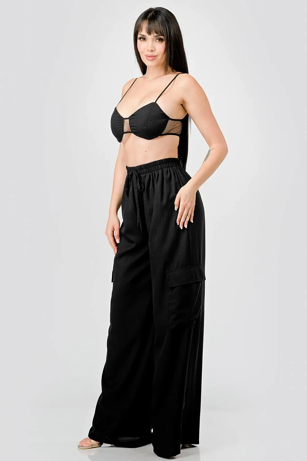 SEXY LENOX CREPE BRALETTE TOP & CARGO PANTS SET sold by privy product image thumbnail 2