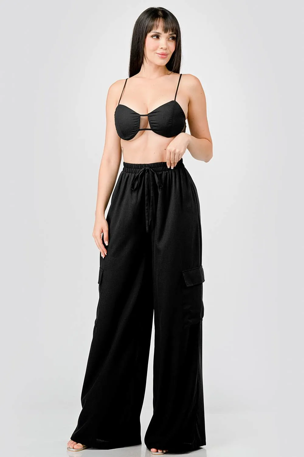SEXY LENOX CREPE BRALETTE TOP & CARGO PANTS SET sold by privy product image thumbnail 4