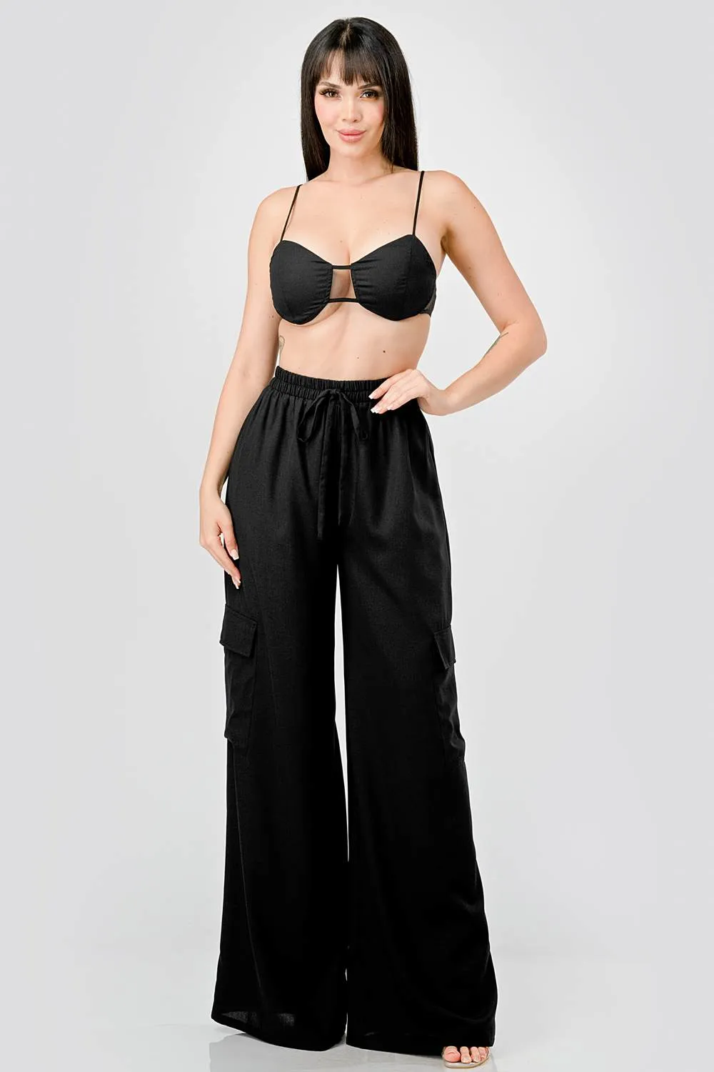 SEXY LENOX CREPE BRALETTE TOP & CARGO PANTS SET sold by privy