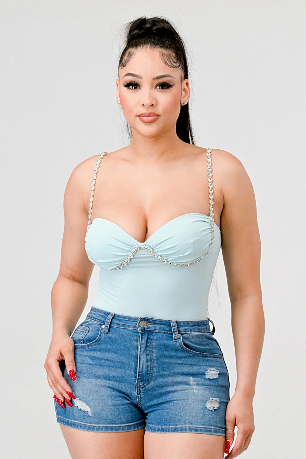 LUXE RHINESTONES SWEETHEART STRAPS BODYSUIT sold by privy