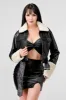 CHIC FAUX FUR TRIM AND LEATHER BELTED JACKET sold by privy