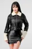 CHIC FAUX FUR TRIM AND LEATHER BELTED JACKET sold by privy