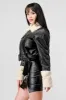 CHIC FAUX FUR TRIM AND LEATHER BELTED JACKET sold by privy