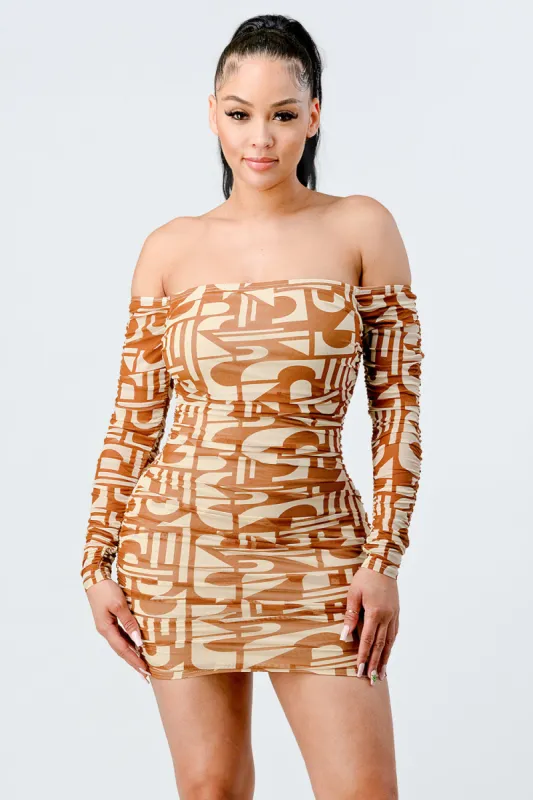LUX PRINT MESH OFF SHOULDER BODYCON MINI DRESS sold by privy