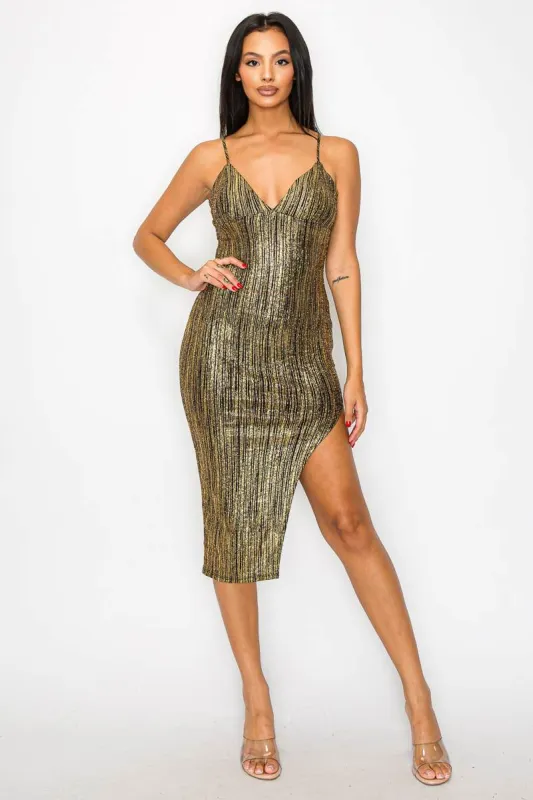 GLAM STRIPED GLITTER SWEETHEART SLITTED MINI DRESS sold by privy