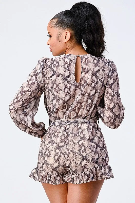 PRINTED WAIST TIE SURPLICE LONG SLEEVE ROMPER sold by privy product image thumbnail 4