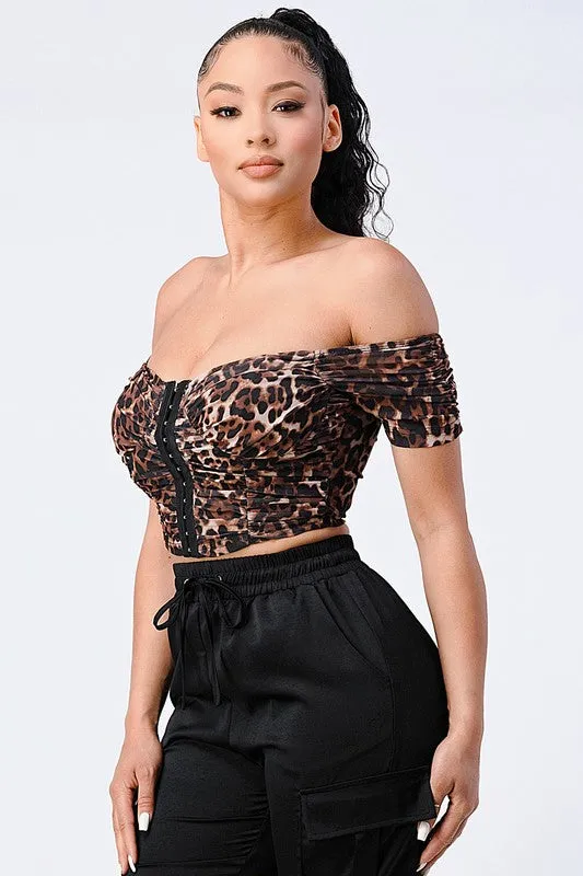 SEXY LEOPARD MESH PRINT OFF SHOULDER CROPPED TOP sold by privy product image thumbnail 2