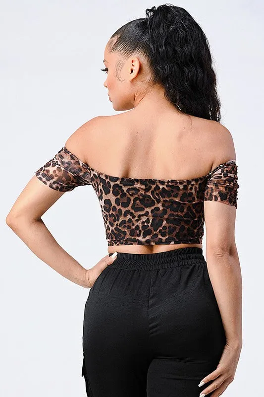 SEXY LEOPARD MESH PRINT OFF SHOULDER CROPPED TOP sold by privy product image thumbnail 3