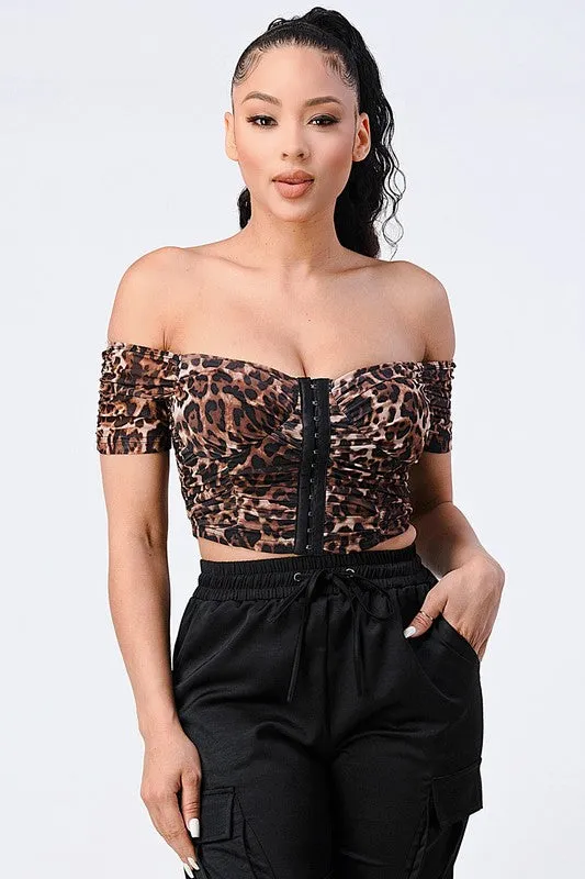 SEXY LEOPARD MESH PRINT OFF SHOULDER CROPPED TOP sold by privy
