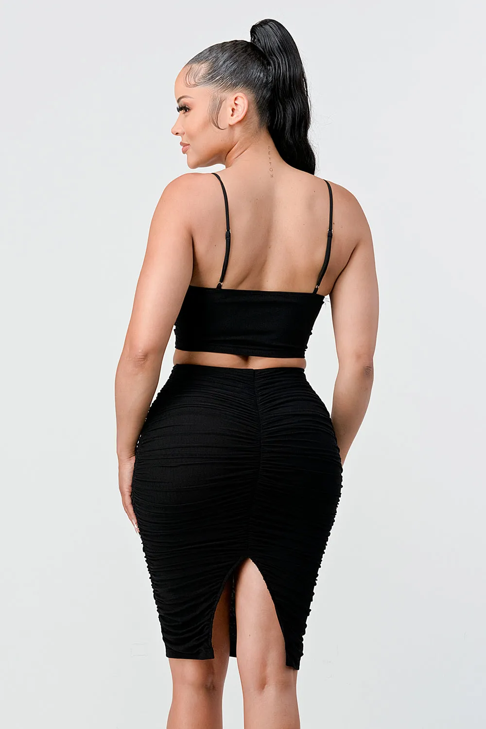 FUZZY FUR TRIM CROP TOP AND RUCHED SKIRT SETS sold by privy product image thumbnail 2