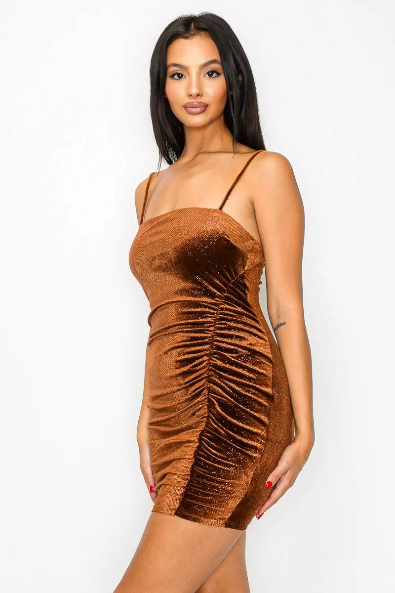 MPD1170-W / LUXE STRETCH GLITTER VELVET RUCHED TANK MINI DRESS sold by privy product image thumbnail 2