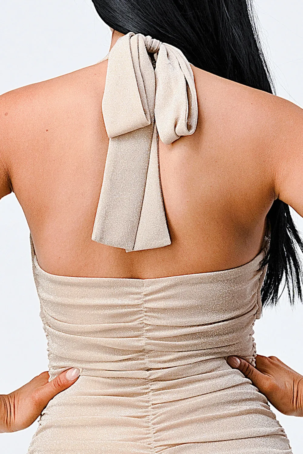LUX METALIC HALTER BACK TIE BODYCON DRESS sold by privy product image thumbnail 4