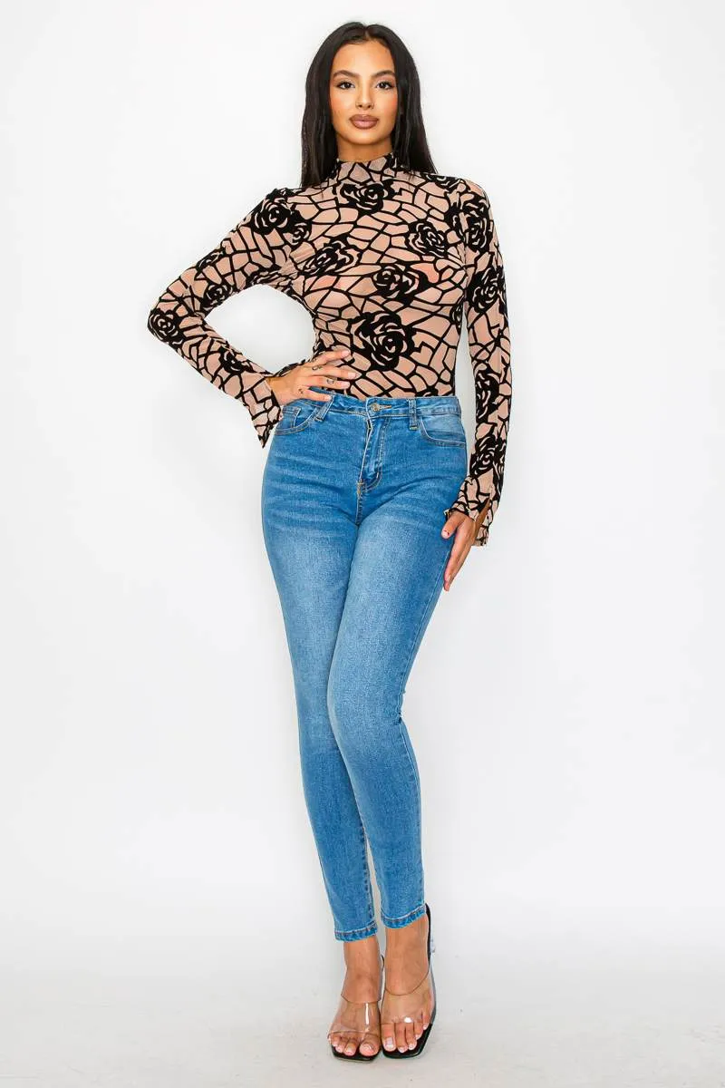 LUXE ROSE VELVET FLOCKING LONG SLEEVES BODYSUIT sold by privy product image thumbnail 5