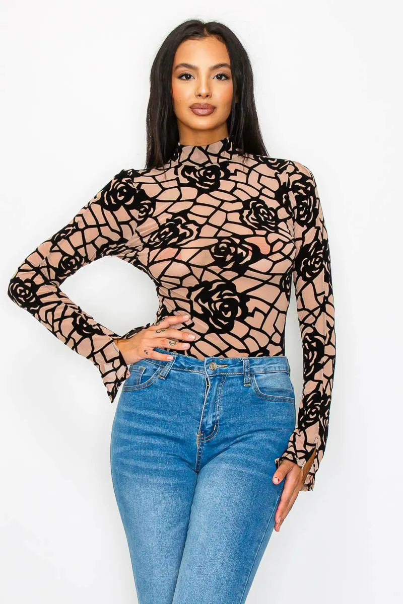 LUXE ROSE VELVET FLOCKING LONG SLEEVES BODYSUIT sold by privy product image thumbnail 2