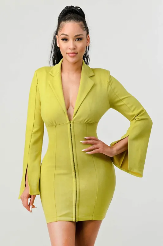 LUX SUEDE COLLARED V-NECK HOOKED MINI DRESS sold by privy