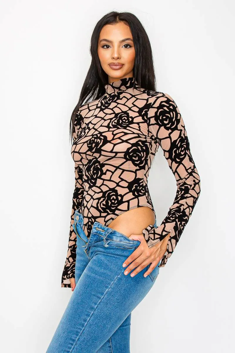 LUXE ROSE VELVET FLOCKING LONG SLEEVES BODYSUIT sold by privy product image thumbnail 3