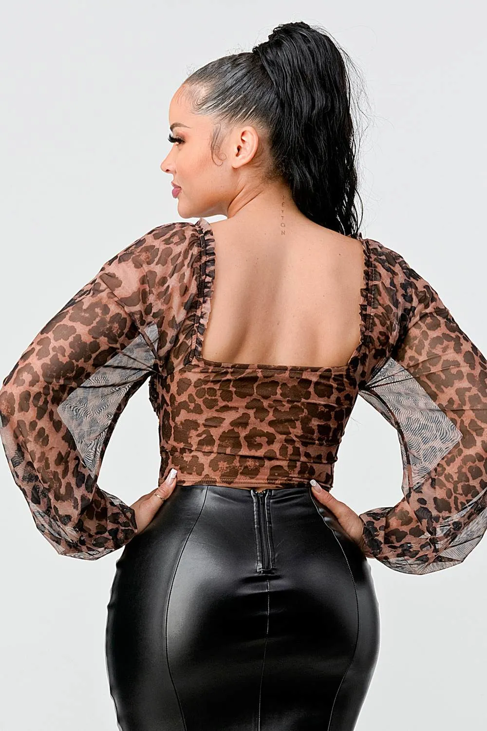 LUX LEOPARD MESH SWEETHEART RUCHED TOP sold by privy product image thumbnail 3