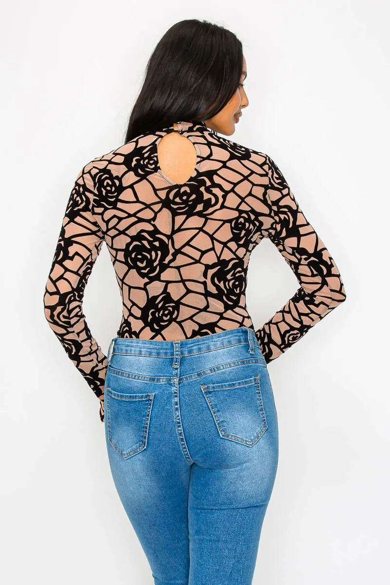 LUXE ROSE VELVET FLOCKING LONG SLEEVES BODYSUIT sold by privy product image thumbnail 4