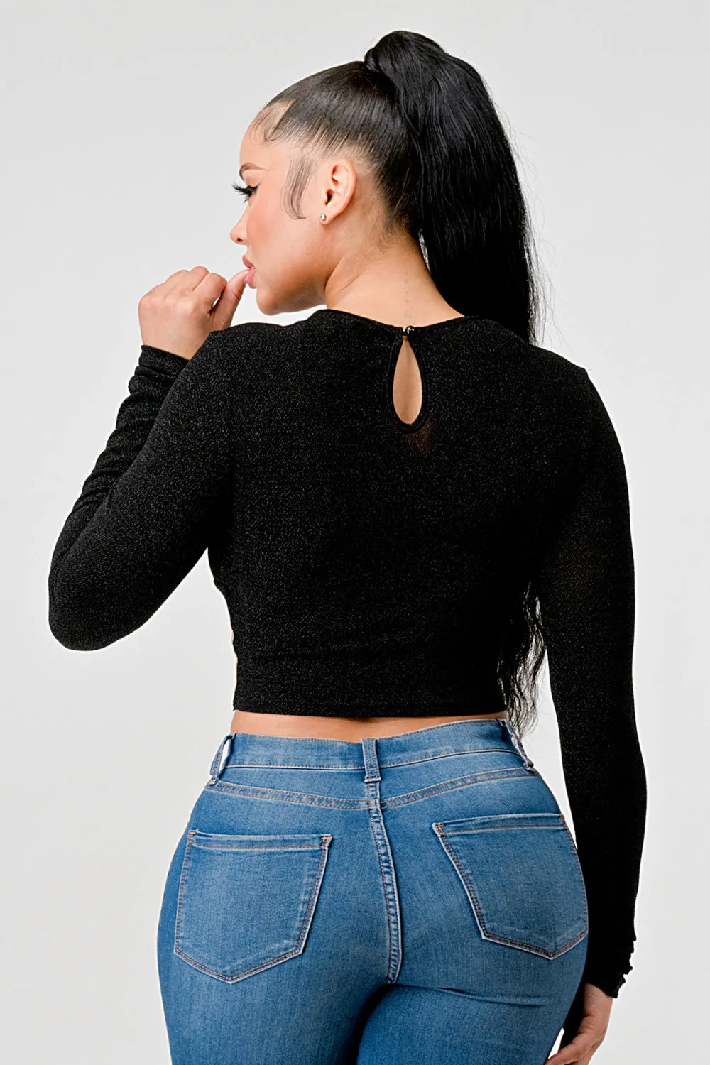 METALLIC LUREX KNIT SHEER CORSET STYLE CROP TOP sold by privy product image thumbnail 4