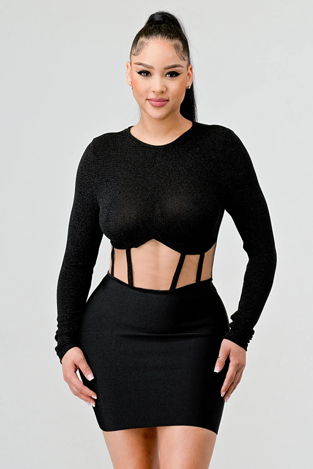 METALLIC LUREX KNIT SHEER CORSET STYLE CROP TOP sold by privy product image thumbnail 5