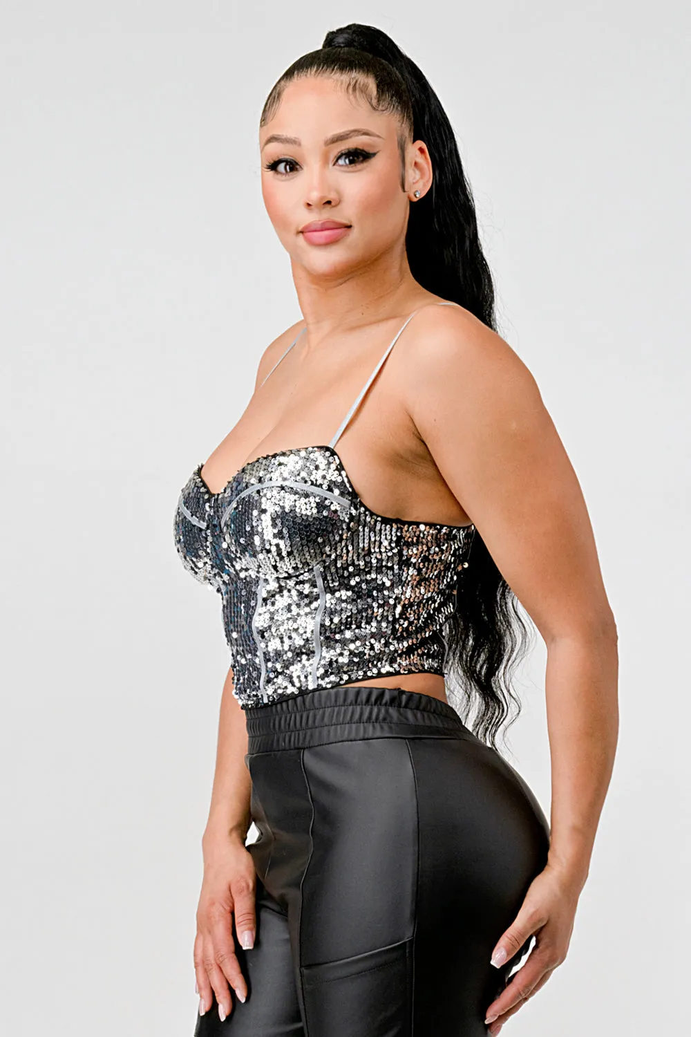 LUXE SEQUINS SWEETHEART BUSTIER CROP TOP sold by privy product image thumbnail 3