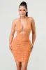SEXY MESH HALTER NECK GOLD HOOK KEYHOLE MINI DRESS sold by privy